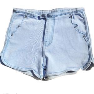 Scallop Pocket Double Button Jean High Rise Shorts